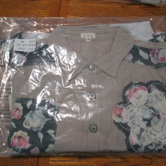 POL Boho Hippie Jacket – Double Gauze & Lace A-Line Top with Floral Ruffle - Picture 7 of 7